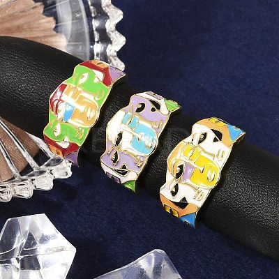 Mask Brass Enamel Cuff Rings RJEW-L113-039G-1