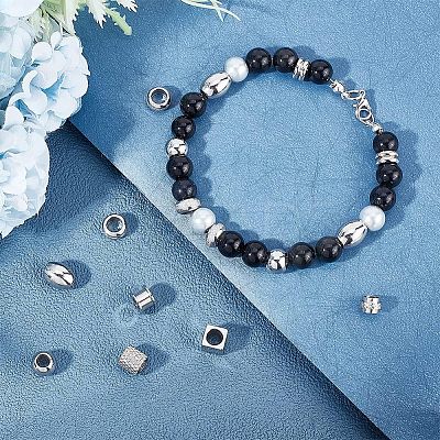 48Pcs 8 Style 304 & 201 & 303 Stainless Steel European Beads STAS-UN0040-02-1