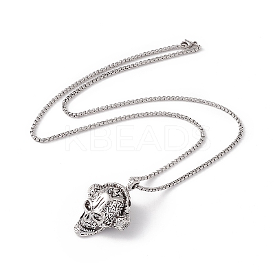 Alloy Skull with Headset Pendant Necklace with 201 Stainless Steel Box Chains LS-NJEW-E016-04AS-1