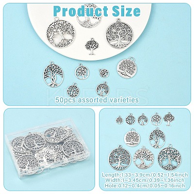 50Pcs 10 Styles Tibetan Style Alloy Pendants FIND-YW0006-93-1