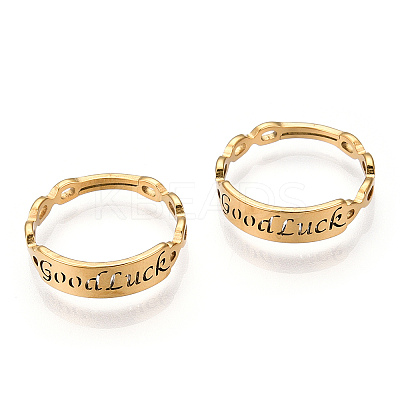 Ion Plating(IP) 304 Stainless Steel Word Good Luck Adjustable Ring for Women RJEW-T027-13G-1
