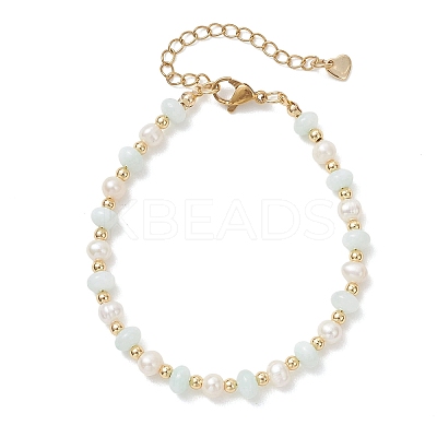 Natural Freshwater Shell & Natural Cultured Freshwater Pearl Rondelle Beaded Bracelets for Women BJEW-JB13281-1