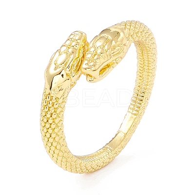 Rack Plating Brass Double Snake Open Cuff Ring for Women RJEW-I083-19G-1