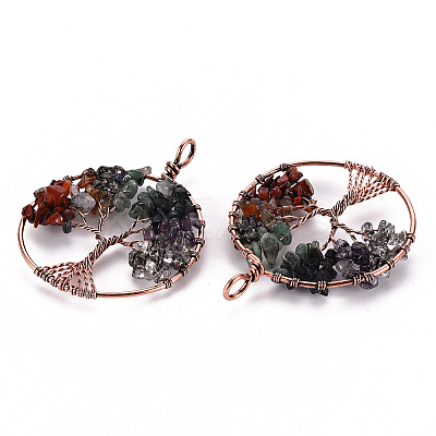 Natural Green Aventurine & Red Aventurine & Quartz Crystal Chips Big Pendants LS-G-S359-186-1