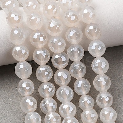 Electroplated Natural Agate Beads Strands G-B191-A07-8mm-20-1