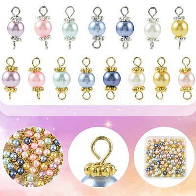 96Pcs 2 Colors Round Glass Pearl & Alloy Connector Charms PALLOY-FS00060-1