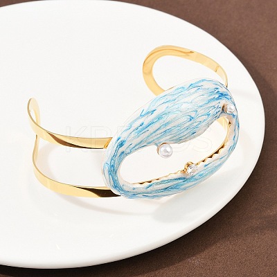 Shell Shape 304 Stainless Steel Enamel Cuff Bangles for Women LS-BJEW-A049-04D-G-1