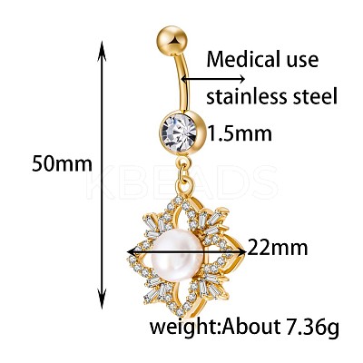 Brass Cubic Zirconia and Pearl Navel Ring AJEW-EE0004-05-1