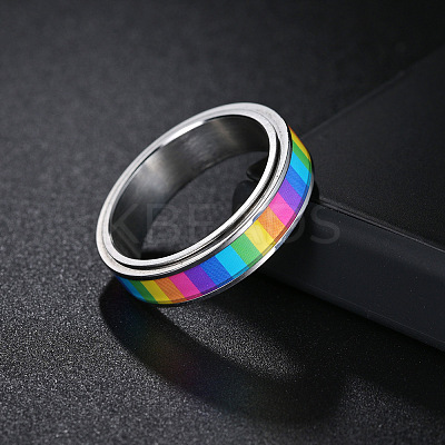 Rainbow Color Pride Flag Enamel Rectangle Rotating Ring RABO-PW0001-038F-1