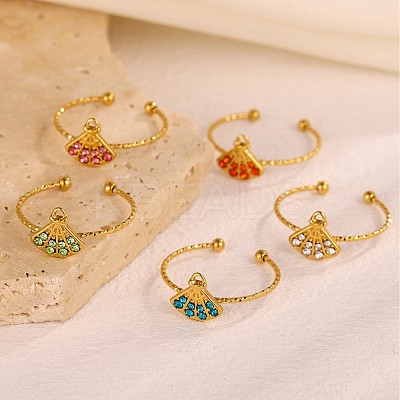304 Stainless Steel Micro Pave Cubic Zirconia Adjustable Cuff Rings STAS-Z143-07G-1