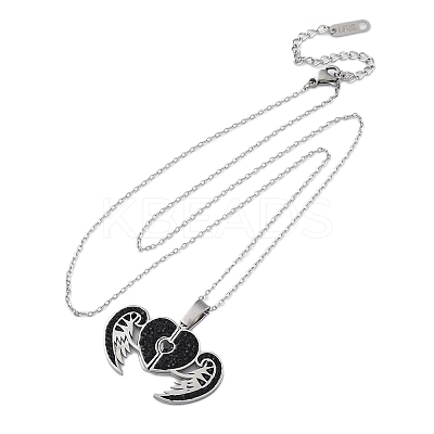 304 Stainless Steel Polymer Clay Jet Rhinestones Openable Pendant Necklaces for Women NJEW-Z065-09P-1