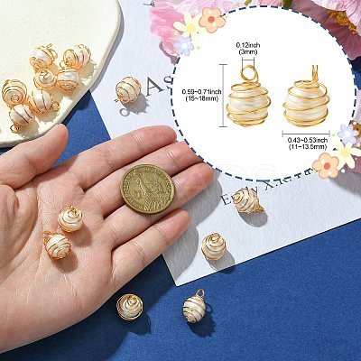 15Pcs Natural Cultured Freshwater Pearl Copper Wire Wrapped Pendants PALLOY-CJ00035-1