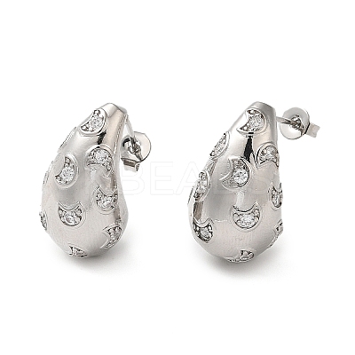 Cubic Zirconia Teardrop with Moon Stud Earrings EJEW-Z019-21P-1