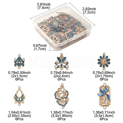 36Pcs 6 Styles Alloy Enamel Connector Charms FIND-FS0004-46C-1