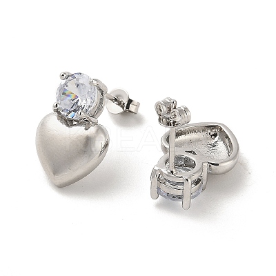Heart Rack Plating Brass Micro Pave Clear Cubic Zirconia Stud Earrings EJEW-M240-03P-1