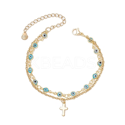 Handmade Evil Eye Lampwork Link Multi-layered Bracelets BJEW-JB12213-02-1