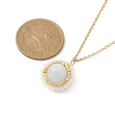 Natural Aquamarine & Seed Flower Pendant Necklace NJEW-MZ00019-02-1