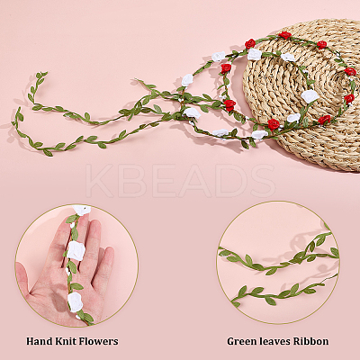 2Pcs 2 Colors Polyester Artificial Rose Garland Headbands Hair Vine AJEW-CP0008-26B-1