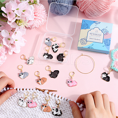 1 Set Cat Alloy Enamel Pendant Locking Stitch Markers HJEW-SC0001-62-1