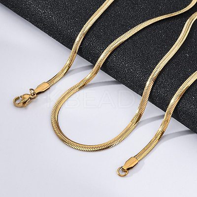 PVD Vacuum Plating 304 Stainless Steel Herringbone Chain Necklaces X-NJEW-F227-02G-04-1