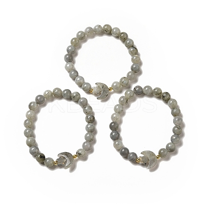 Natural & Synthetic Mixed Gemstone Moon and Star Beaded Stretch Bracelet for Women G-G997-C-1