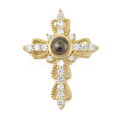Brass Micro Pave Cubic Zirconia and Glass Pendants KK-M315-01G-04-1