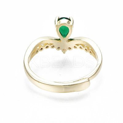 Green Cubic Zirconia Crown Adjustable Ring RJEW-N035-067-NF-1