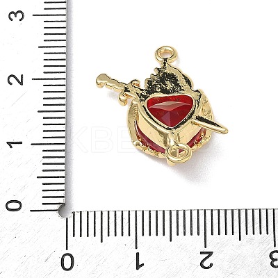 Brass with Glass Dark Red Sacred Heart Connector Charms KK-L253-27G-02-1