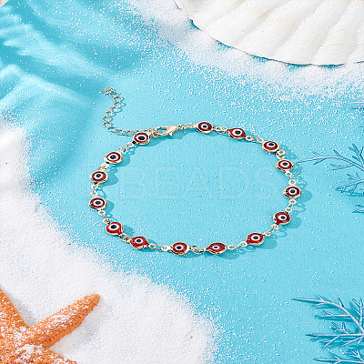 1Pc Brass & Handmade Lampwork Evil Eye Link Chain Anklets AJEW-LP0007-66B-1