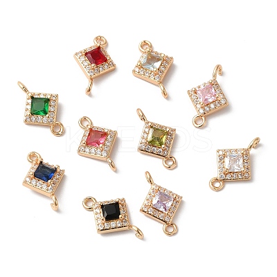 Brass Micro Pave Clear Cubic Zirconia Rhombus Links Connector Charms KK-C062-004G-1