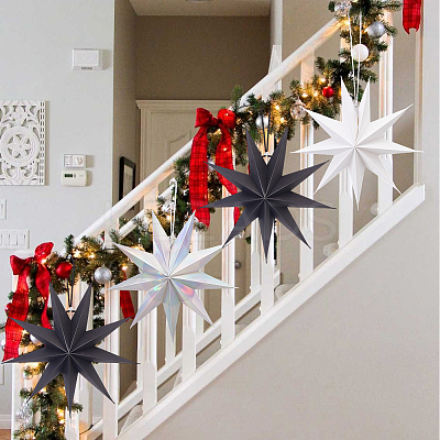 6Pcs 3 Colors Paper Star Pendant Decorations HJEW-GF0001-66B-1