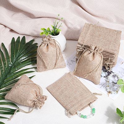 Polyester Imitation Burlap Packing Pouches Drawstring Bags ABAG-BBC0001-02A-01-1