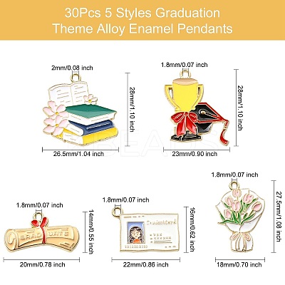 30Pcs 5 Styles Graduation Theme Alloy Enamel Pendants FIND-CJ0002-50-1