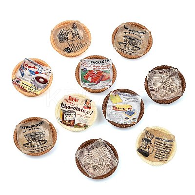 Food Newspaper Theme Resin Cabochons RESI-C075-01-1