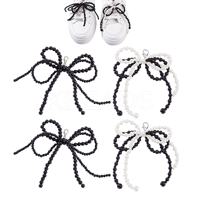 4Pcs 2 Styles Bowknot Resin Imitation Pearl Shoe Charms FIND-GA0005-03B-1