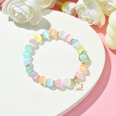 Candy Color 8mm Round Natural Selenite Beaded Stretch Bracelets BJEW-TA00501-1