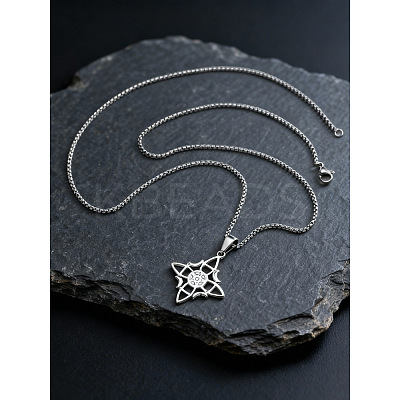 Vintage 304 Stainless Steel Witch Knot Pendant Necklaces WGBCAF0-01-1