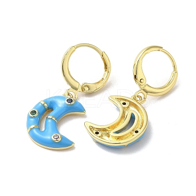 Crescent Moon Real 18K Gold Plated Brass Dangle Leverback Earrings EJEW-L268-031G-01-1