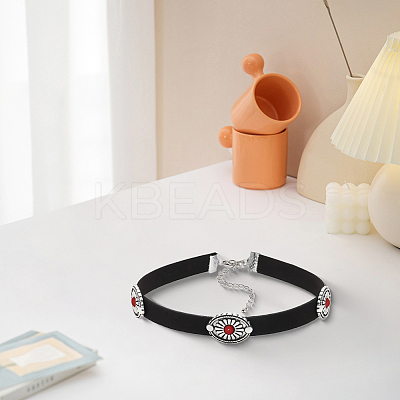 Bohemian Alloy & Resin Imitation Turquoise Oval Black Velvet Choker Necklaces NJEW-WH20004-13B-01-1