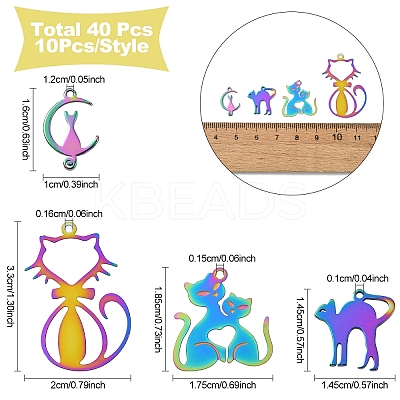 40Pcs 4 Styles 201 Stainless Steel Pendants STAS-YW0002-62MC-1