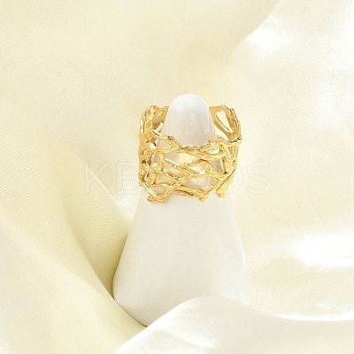 304 Stainless Steel Hollow Wide Cuff Rings for Women RJEW-G338-24G-1