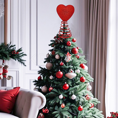Christmas Themed PVC Treetop Heart Ornament with Spring AJEW-WH0070-63-1
