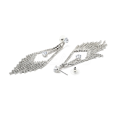 Clear Cubic Zirconia & Crystal Rhinestone Long Tassel Dangle Stud Earrings EJEW-C037-07D-P-1