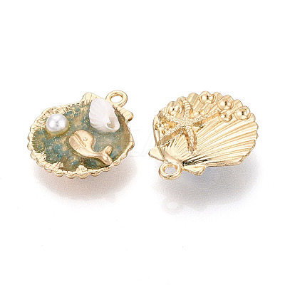 Luminous Rack Plating Alloy Resin and ABS Imitation Pearl and Porcelain Pendants ENAM-T091-69-1