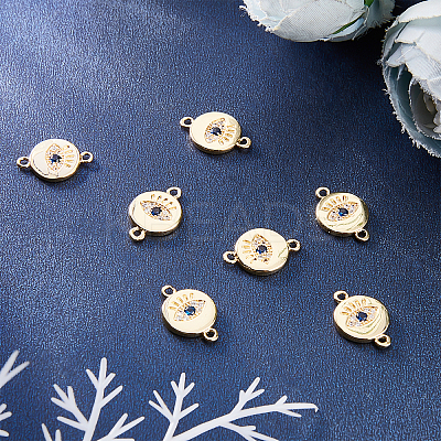 Brass Micro Pave Clear & Royal Blue Cubic Zirconia Connector Charms KK-BBC0002-62-1
