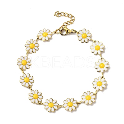 Ion Plating(IP) Enamel Flower Link Chain Bracelet BJEW-C023-03G-1