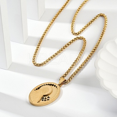 201 Stainless Steel Virgin Mary Pendant Wheat Chain Necklaces for Men NJEW-S387-09G-04-1