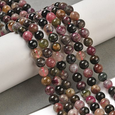 Natural Multicolor Tourmaline Round Bead Strands G-F269-05-6mm-1