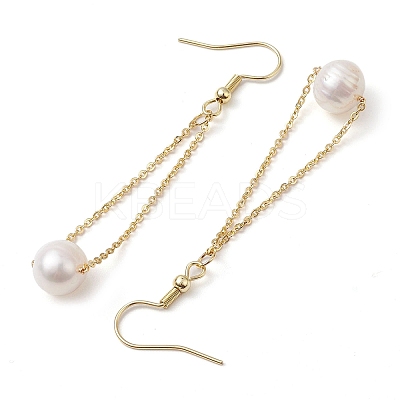 Natural Cultured Freshwater Pearl Beads with Brass Dangle Earrings X-EJEW-JE05757-1