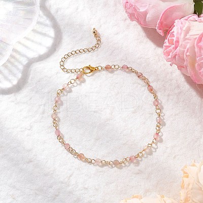 304 Stainless Steel & Natural Agate(Dyed & Heated) Faceted Round Link Chain Anklets AJEW-AN00747-03-1